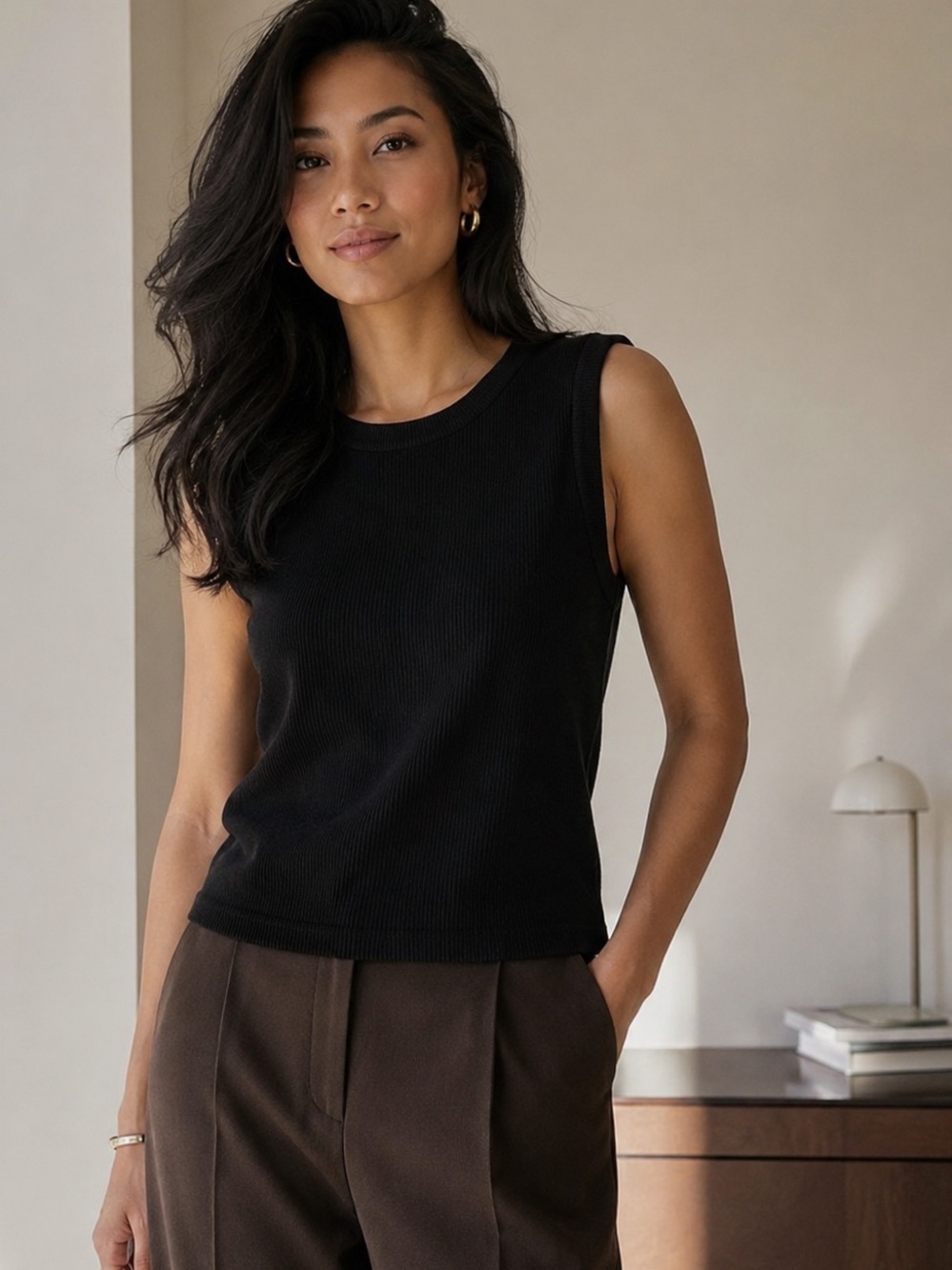 Simply Vera Vera Wang Black Ribbed Shell Tank XL Rayon Blend Elevated Basic